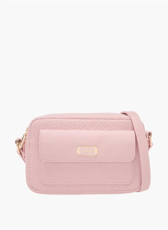 ميسي Women Monogram Embossed Crossbody Bag with Zip Closure and Adjustable Strap