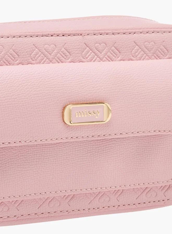 ميسي Women Monogram Embossed Crossbody Bag with Zip Closure and Adjustable Strap