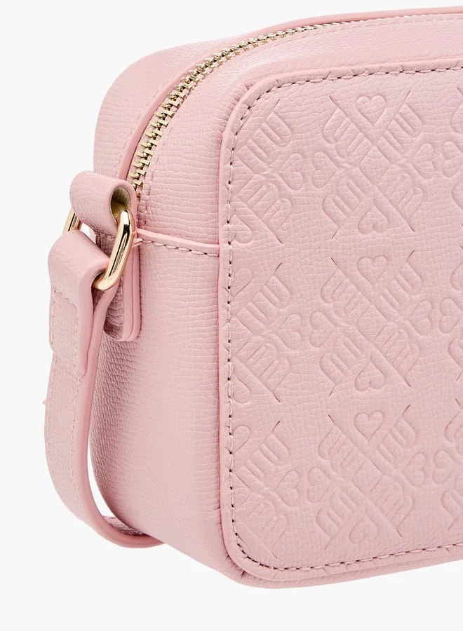 ميسي Women Monogram Embossed Crossbody Bag with Zip Closure and Adjustable Strap