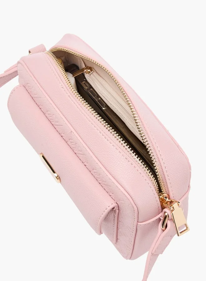ميسي Women Monogram Embossed Crossbody Bag with Zip Closure and Adjustable Strap