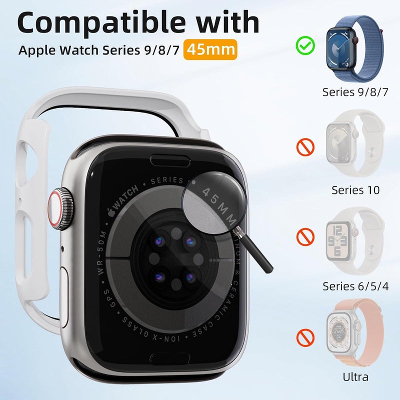 2 Pack [NO Screen Protector] Bumper Case for Apple Watch Series 9/8/7 45mm, Slim Thin Shockproof Bumper Cover, Hard PC Protective Frame All-Around Edge for iWatch 45mm Accessories, White - Image 5