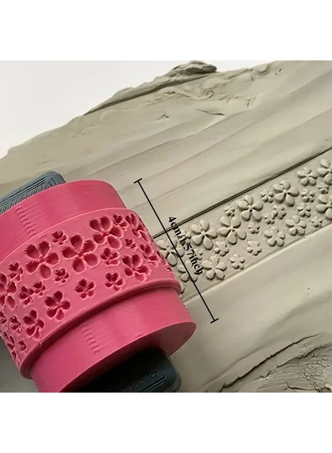 أسطوانة الطين بنمط الزهور لتقنيات الحرف اليدوية من الفخار والطين البوليمري والراتنج DIY - Image 2