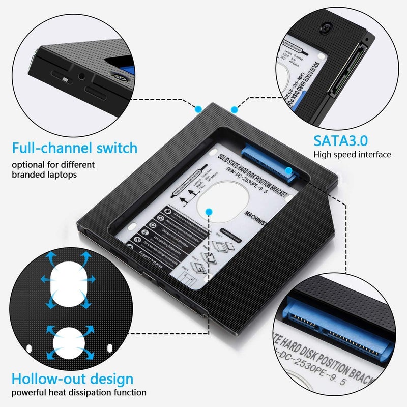 Wistar حامل قرص صلب SATA 2nd SSD HDD، 12.7 مم 2.5 بوصة SATA-III HDD و SSD للحواسيب المحمولة CD/DVD-ROM - Image 5