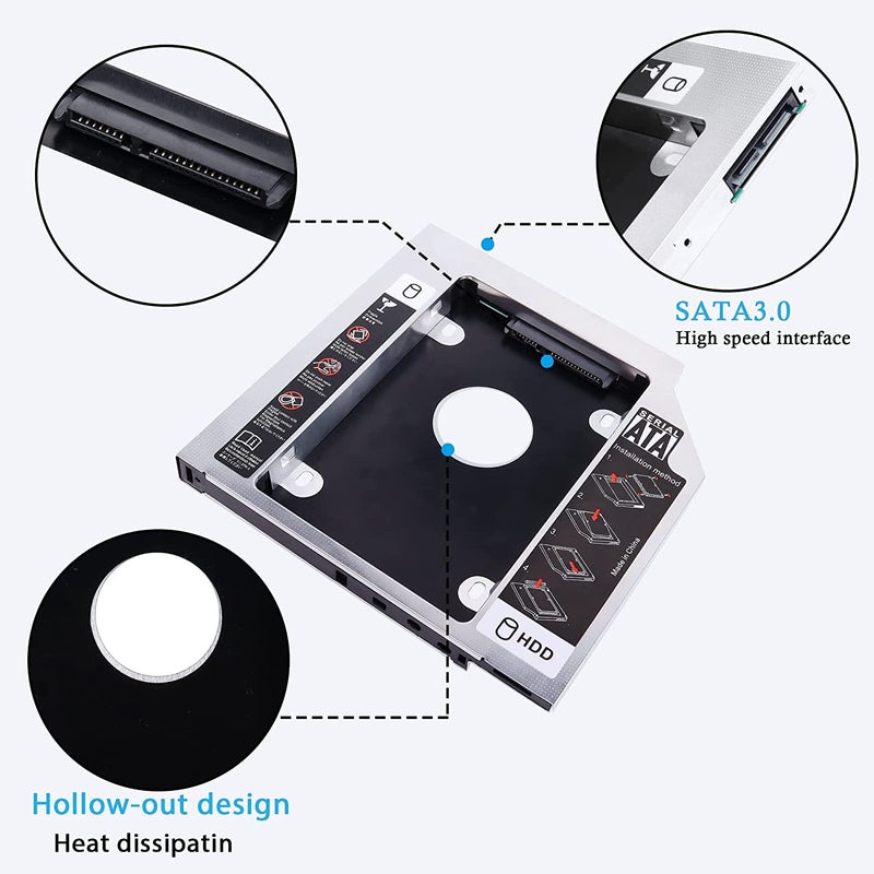 Wistar حامل قرص صلب SATA 2nd SSD HDD، 12.7 مم 2.5 بوصة SATA-III HDD و SSD للحواسيب المحمولة CD/DVD-ROM - Image 4