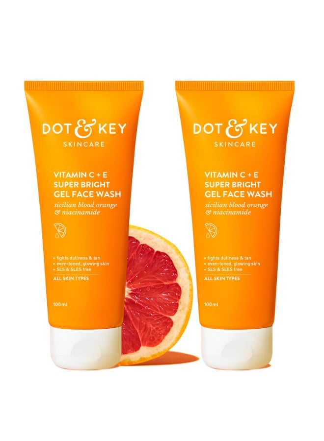 Dot & Key Vitamin C + E Super Bright Gel Face Wash Combo | For Glowing And Brightening Skin | All Skin Types|With Triple Vitamin C, Fades Dark Spots & Pigmentation (Pack of 2, 100gm each) - Image 1