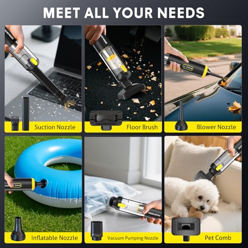 SEEDUSTRY Handheld Car Vacuum Portable Cordless, 6-in-1 Mini Cordless Vacuum Cleaner with Brushless Motor & 18000Pa Powerful Suction, Type-C Charge, 2025 Mini Vacuum V-C08 Pro for Car Home Office Pet - Image 4