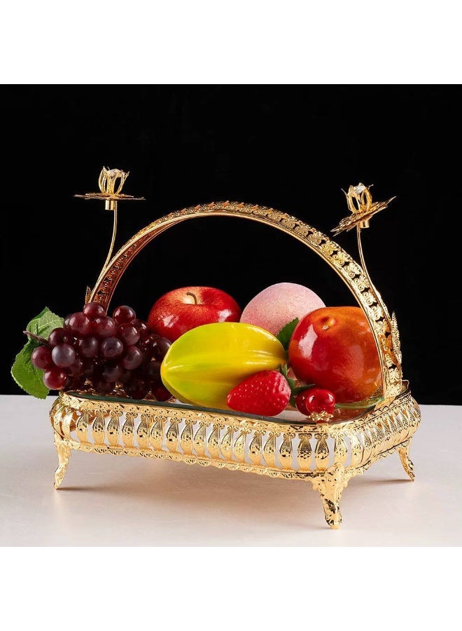 NAMA Round serving platter/decorative tray made of gold metal with glass trim. - Image 4