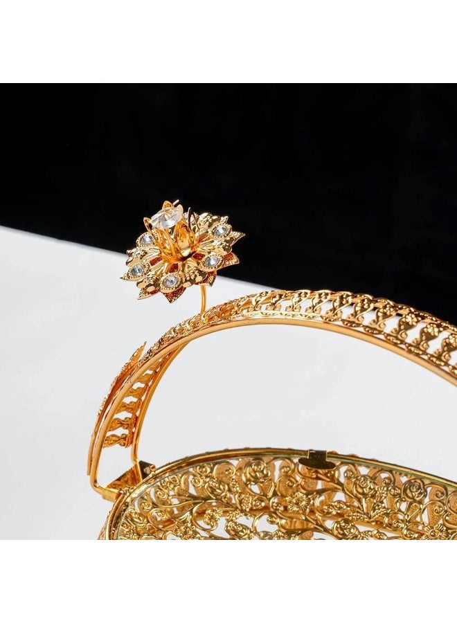 NAMA Round serving platter/decorative tray made of gold metal with glass trim. - Image 3