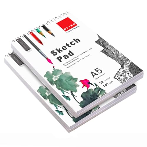 OFIXO 50 Sheet A5 Sketchbook (Pack of 2) -5.8 x 8.3 Inch 140 GSM| Top Spiral-Bound Sketchpad for Artists | Sketching and Drawing Acid Free Paper for Academic use - Image 1