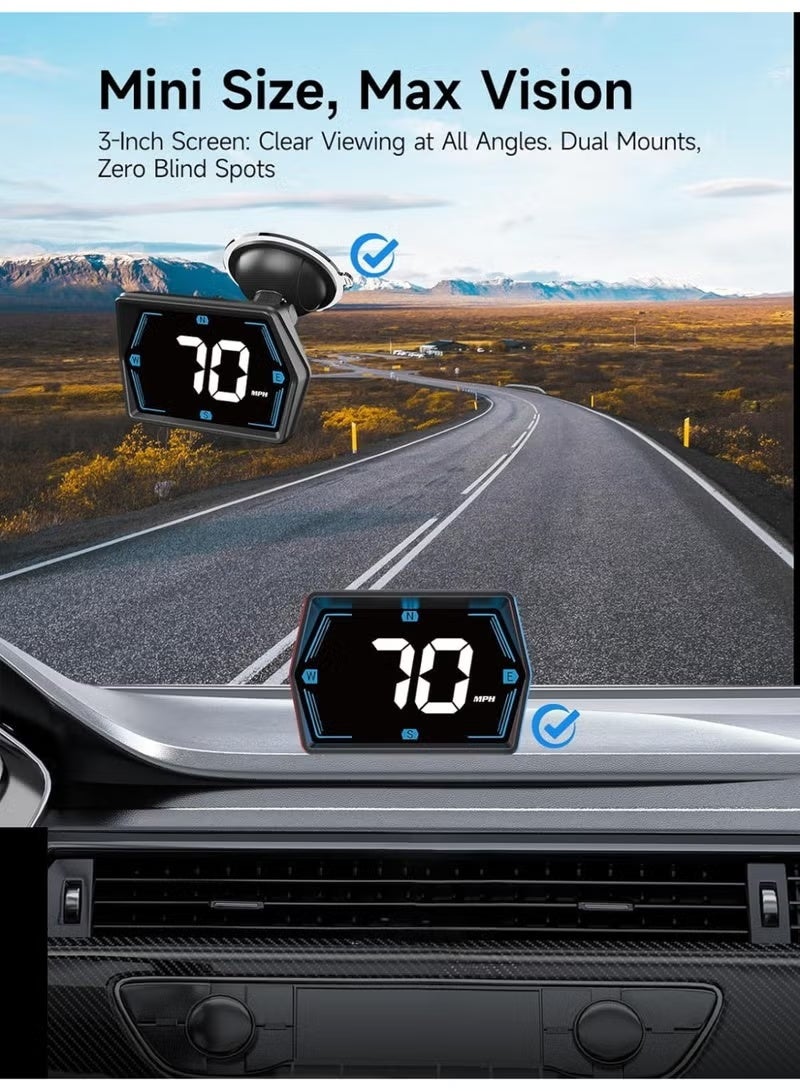 Car HUD Digital Speedometer Head-Up Display with Compass, Overspeed Alert & Auto Brightness, Plug & Play, Compatible with All Vehicles - Image 3