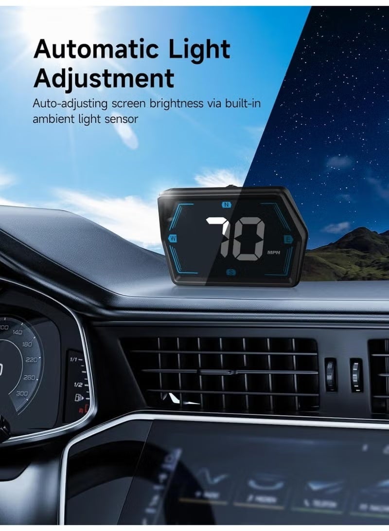 Car HUD Digital Speedometer Head-Up Display with Compass, Overspeed Alert & Auto Brightness, Plug & Play, Compatible with All Vehicles - Image 5