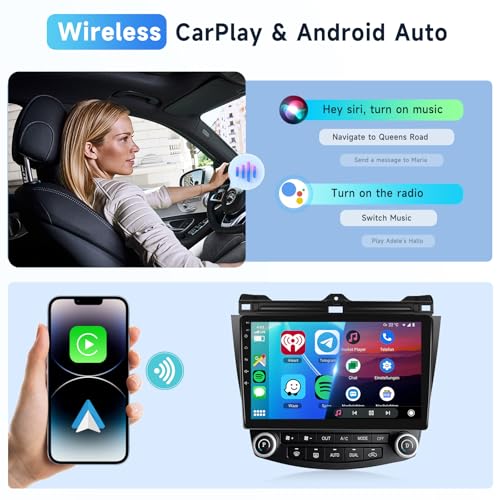 Podofo راديو سيارة ستيريو 2G+64G لهوندا أكورد 7 2003-2007 مع واي فاي كار بلاي/أندرويد أوتو، بودوفو 10.1 بوصة شاشة تعمل باللمس HD أندرويد 13 GPS واي فاي بلوتوث FM/RDS EQ كاميرا خلفية - Image 3