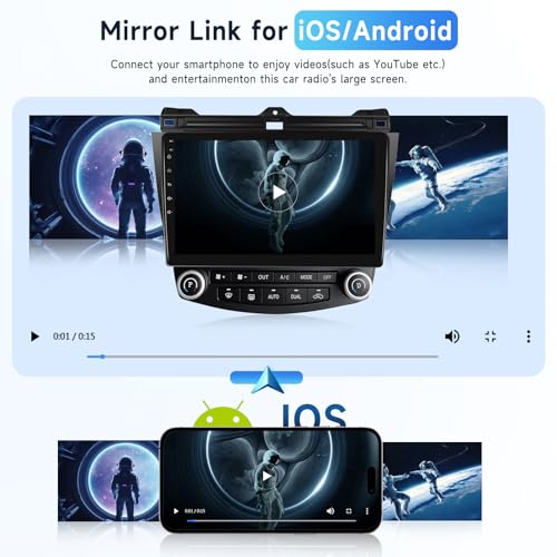 Podofo راديو سيارة ستيريو 2G+64G لهوندا أكورد 7 2003-2007 مع واي فاي كار بلاي/أندرويد أوتو، بودوفو 10.1 بوصة شاشة تعمل باللمس HD أندرويد 13 GPS واي فاي بلوتوث FM/RDS EQ كاميرا خلفية - Image 5