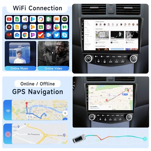 Podofo راديو سيارة ستيريو 2G+64G لهوندا أكورد 7 2003-2007 مع واي فاي كار بلاي/أندرويد أوتو، بودوفو 10.1 بوصة شاشة تعمل باللمس HD أندرويد 13 GPS واي فاي بلوتوث FM/RDS EQ كاميرا خلفية - Image 4