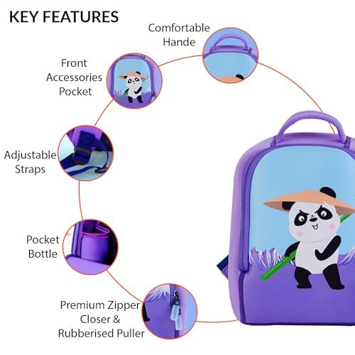 Tukzer Baggita Kids School Bag, Printed Toddler 12 Ltrs Backpack for Girls, Elementary Preschool Tuition Swimming Travel Multipurpose Bag| Water-Repellent Soft Neoprene (Panda-Levendor) - Image 5