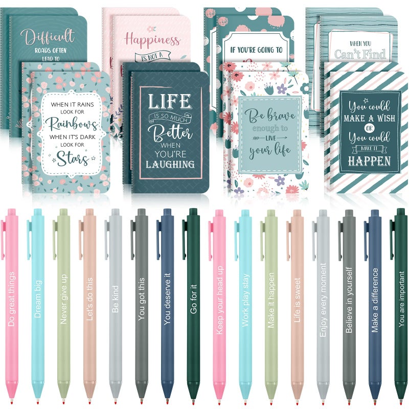 Funrous 32 Pcs Motivational Quote Pens Inspirational Notepads Mini Journal with Ballpoint Pen Small Notebooks Gift Set for Men Women Coworkers, Adult Party Favors Christmas Prizes Gift(Floral) - Image 1
