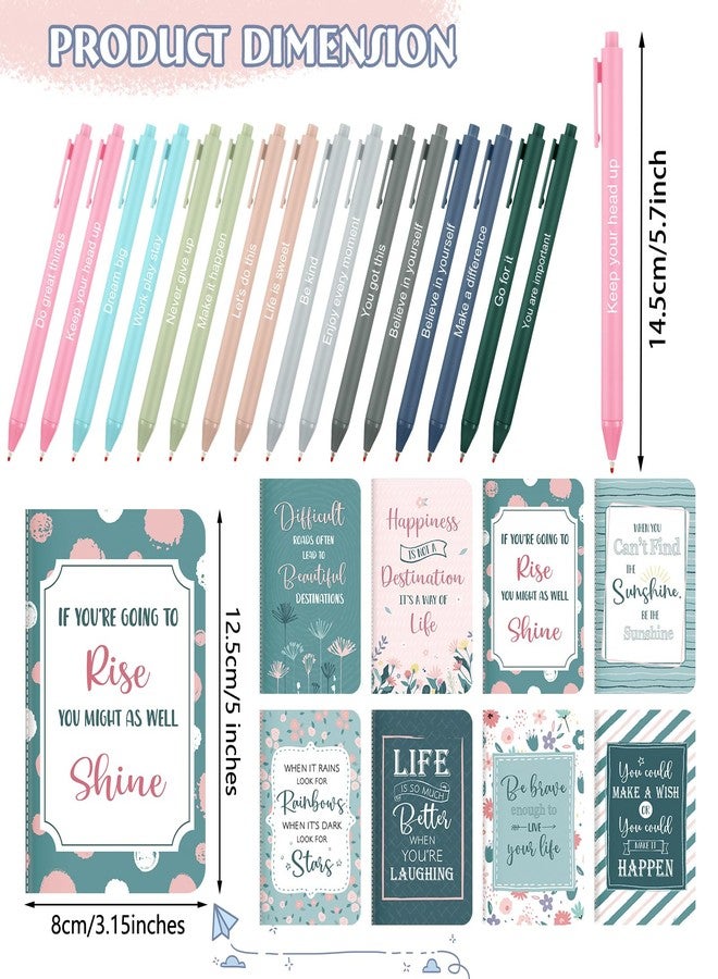 Funrous 32 Pcs Motivational Quote Pens Inspirational Notepads Mini Journal with Ballpoint Pen Small Notebooks Gift Set for Men Women Coworkers, Adult Party Favors Christmas Prizes Gift(Floral) - Image 2