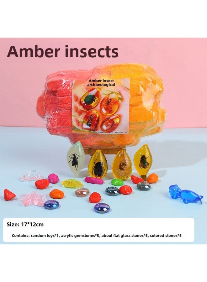 Crystal Bracelet Archaeological Toys Digging Princess Jewelry Color Stone Night Market Stall Hands-on Brain Toy Wholesale-Color:Amber Insects (tools Not Included)  - Image 1