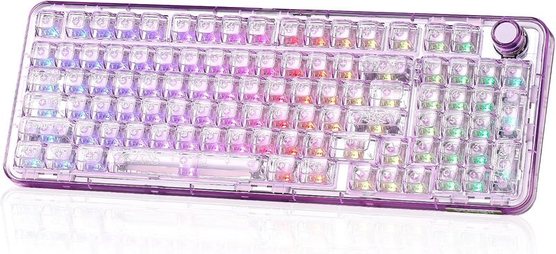 YUNZII X98 QMK/VIA Wireless Mechanical Gaming Keyboard with Knob,Tri-Mode BT5.0/USB-C/2.4GHz Hot Swappable Keyboard,Pre-lubed Switches Gasket Mount RGB Backlit for Wins/Mac (Purple, Crystal Switch) - Image 1