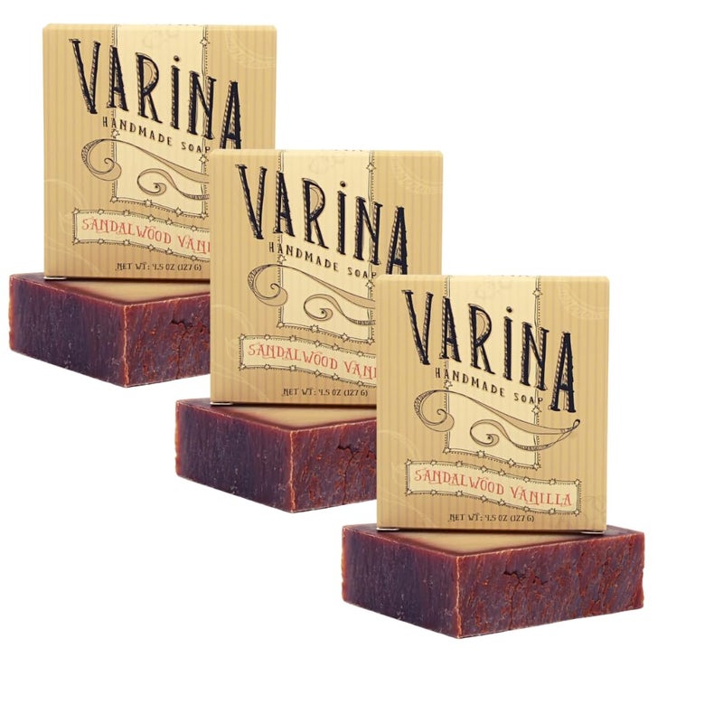 Varina Natural Sandalwood Vanilla Bar Soap  Gentle Cleansing for Sensitive Skin Floral  3 Pack