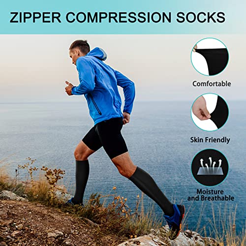 Athbavib 2 Pairs Zipper Compression Socks, 15-20 mmHg Closed Toe Compression Stocking with Zipper for Women and Men - Image 2
