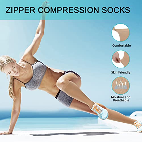 Athbavib 2 Pairs Zipper Compression Socks, 15-20 mmHg Closed Toe Compression Stocking with Zipper for Women and Men - Image 3