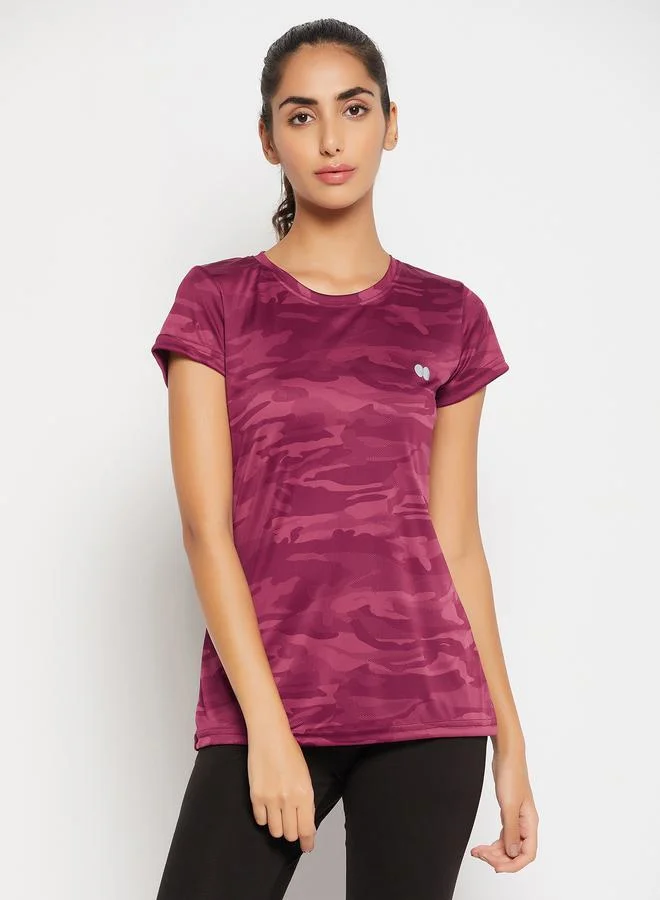 Clovia Camo Print Active T-Shirt with Short Sleeves by Styli