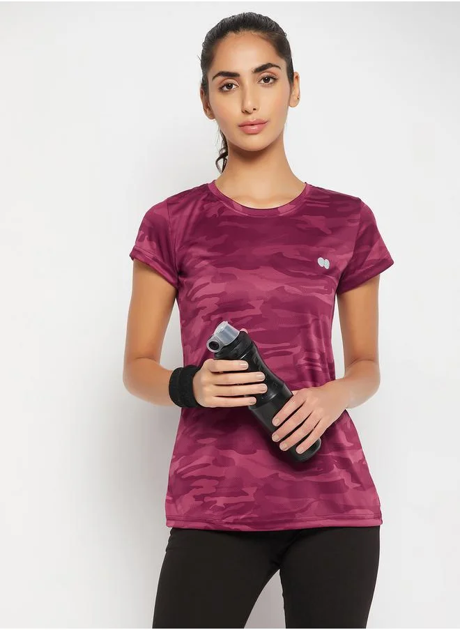Clovia Camo Print Active T-Shirt with Short Sleeves by Styli