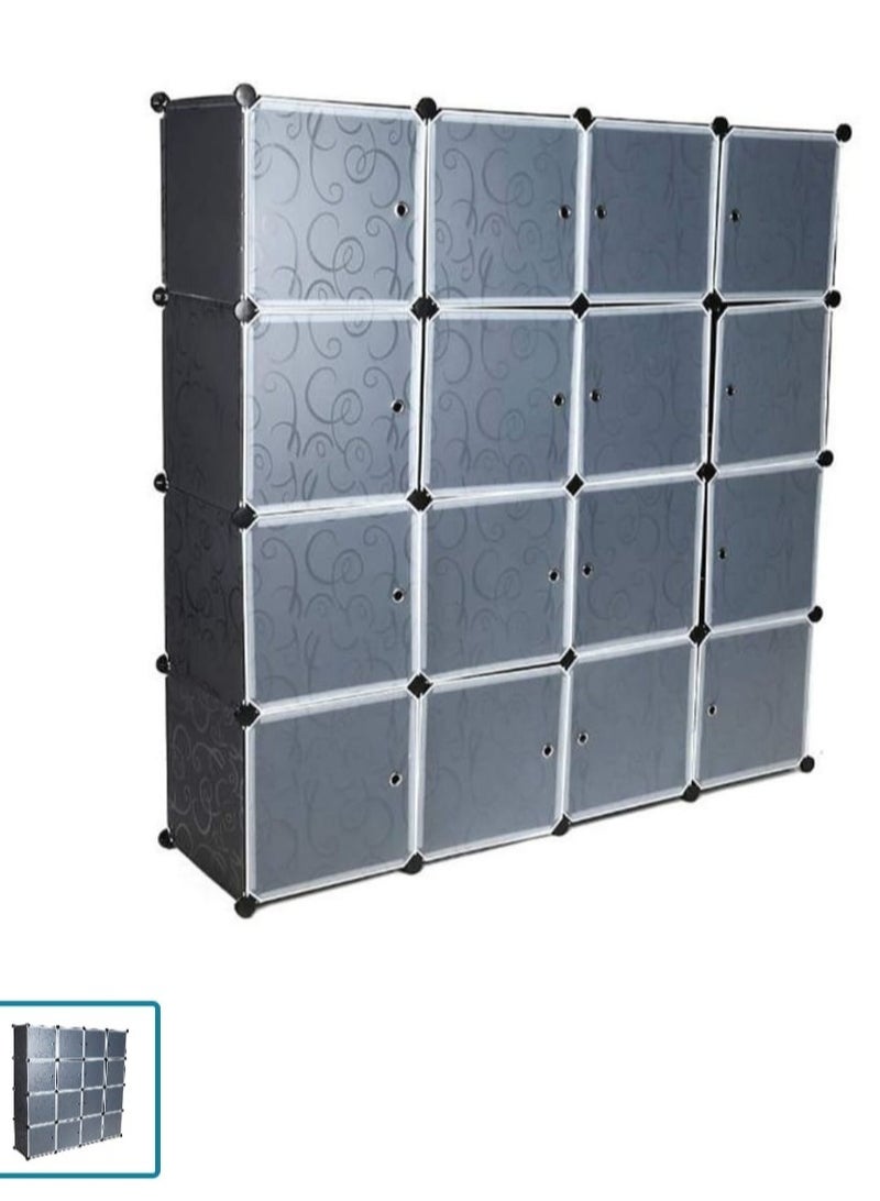 Plastic Storage Cube Organizer Wardrobe Modular Cabinet, Shoes (16 cube black)