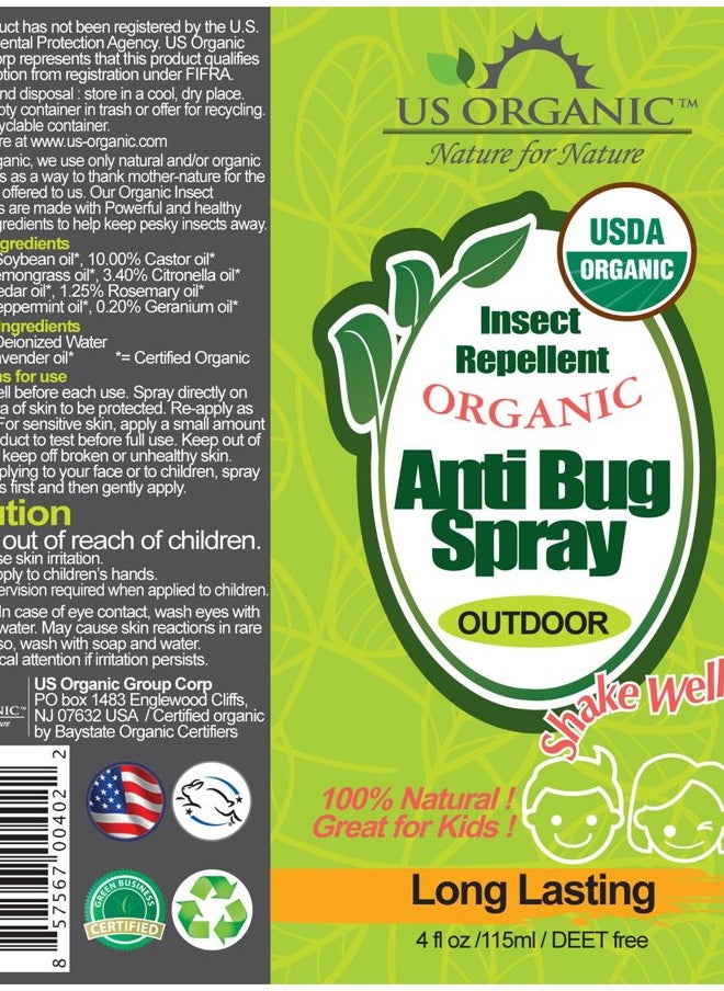 US Organic - Organic Mosquito Repellent Anti Bug Outdoor Pump Sprays, 4 Ounces, Certified Organic, Proven Results by lab Testing, deet-Free - Image 1