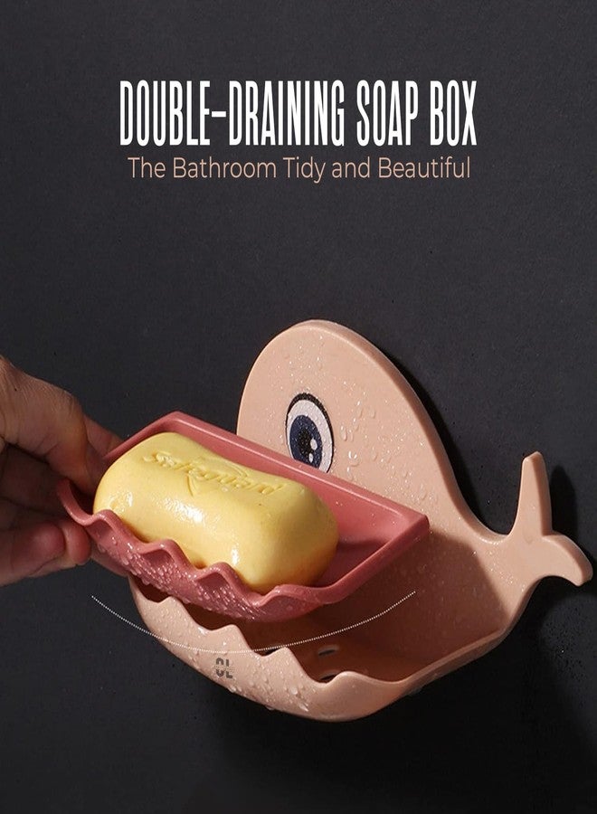 Craftlayout (Pack of 2) Fish Shape Soap Dish Wall Mounted | Adhesive Waterproof Soap Stand Holder for Bathroom & Kitchen Sink | Plastic Double Layer Soap Dish with Strong Magic Sticker (Random Color) - Image 2