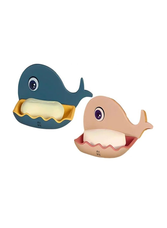 Craftlayout (Pack of 2) Fish Shape Soap Dish Wall Mounted | Adhesive Waterproof Soap Stand Holder for Bathroom & Kitchen Sink | Plastic Double Layer Soap Dish with Strong Magic Sticker (Random Color) - Image 1