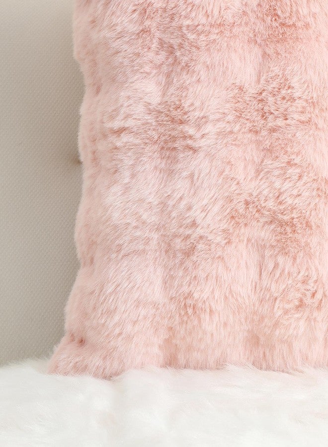 linmopm Excluding Insert Faux Rabbit Fur Bubble Pack of 2 Throw Pillow Cover Double Side 18x18 Inch Pink Thick Plush Dense Fuzzy Decorative Cushion Covers for Couch Bedroom - Image 3