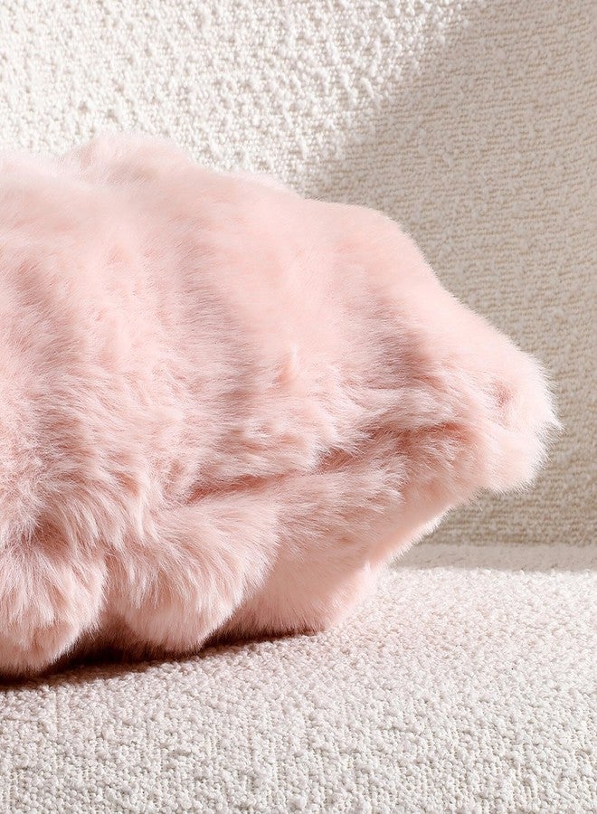 linmopm Excluding Insert Faux Rabbit Fur Bubble Pack of 2 Throw Pillow Cover Double Side 18x18 Inch Pink Thick Plush Dense Fuzzy Decorative Cushion Covers for Couch Bedroom - Image 4