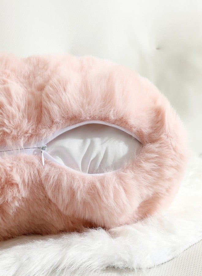 linmopm Excluding Insert Faux Rabbit Fur Bubble Pack of 2 Throw Pillow Cover Double Side 18x18 Inch Pink Thick Plush Dense Fuzzy Decorative Cushion Covers for Couch Bedroom - Image 5