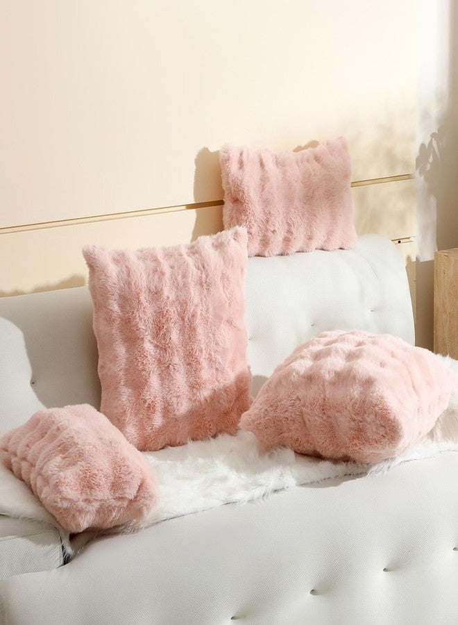 linmopm Excluding Insert Faux Rabbit Fur Bubble Pack of 2 Throw Pillow Cover Double Side 18x18 Inch Pink Thick Plush Dense Fuzzy Decorative Cushion Covers for Couch Bedroom - Image 2