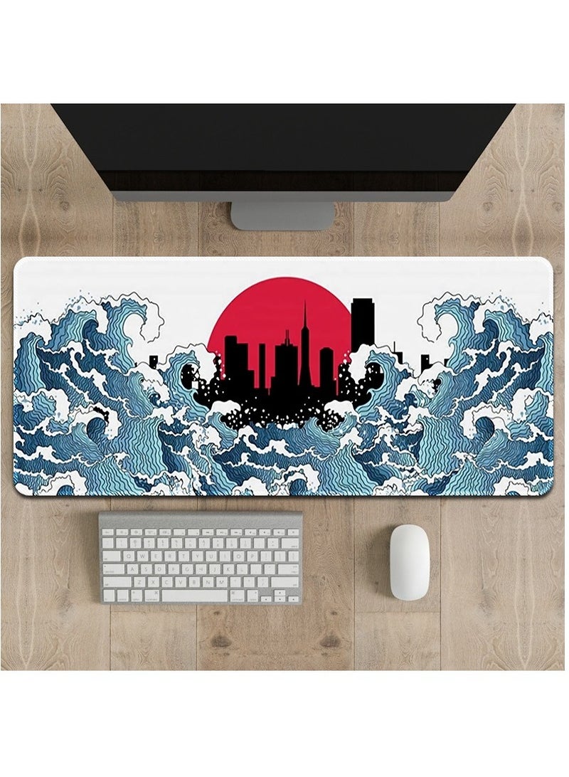 Large Mouse Pad For Desktop 900x400x3mm, Extended Keyboard Pad Gaming Mouse Pad, Non-slip Rubber Base Mouse Pad Desk Accessories, Desk Pad, Blue Sea Wave  - Image 1