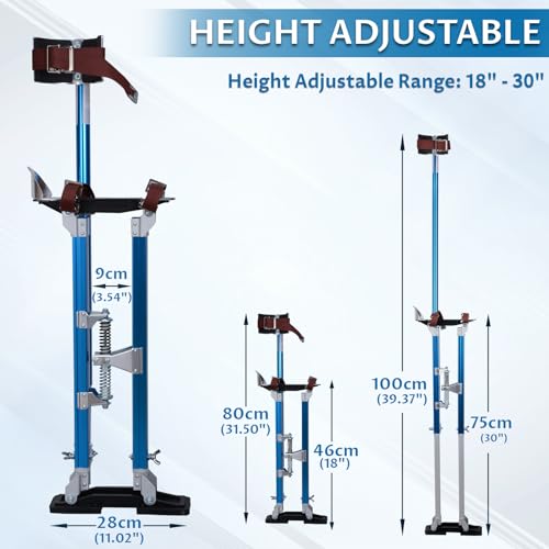 Hooomyai Drywall Stilts 18-30 inch Adjustable Height Aluminum Painting Tool Stilt with Knee Pads Protection Ideal for Painting, Finishing, and Cleaning – Blue - Image 2