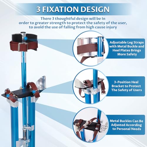 Hooomyai Drywall Stilts 18-30 inch Adjustable Height Aluminum Painting Tool Stilt with Knee Pads Protection Ideal for Painting, Finishing, and Cleaning – Blue - Image 3