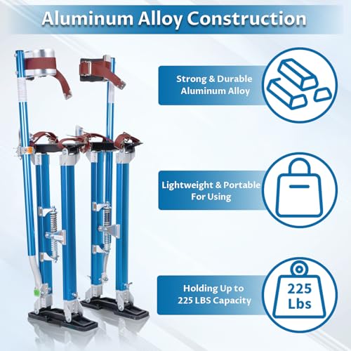 Hooomyai Drywall Stilts 18-30 inch Adjustable Height Aluminum Painting Tool Stilt with Knee Pads Protection Ideal for Painting, Finishing, and Cleaning – Blue - Image 5