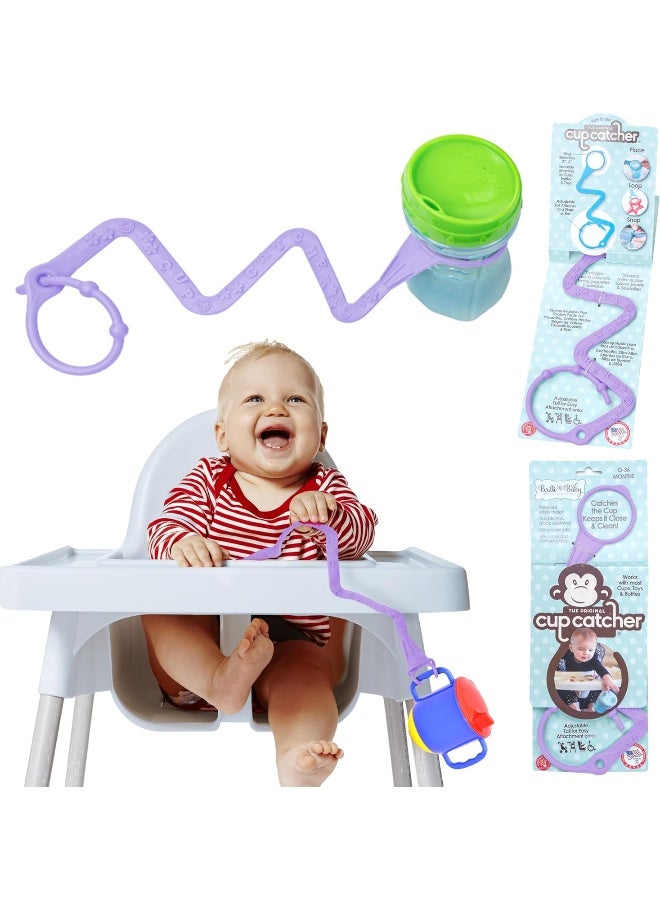 Brilli Baby Sippy Cup Catcher Tether - Patented Safety Tether Attachment for Sippy Cups, Bottles, Toys and Pacifiers, Ideal for Fastening Items to Strollers, High Chairs, Car Seats and more (Lavender) - Image 1