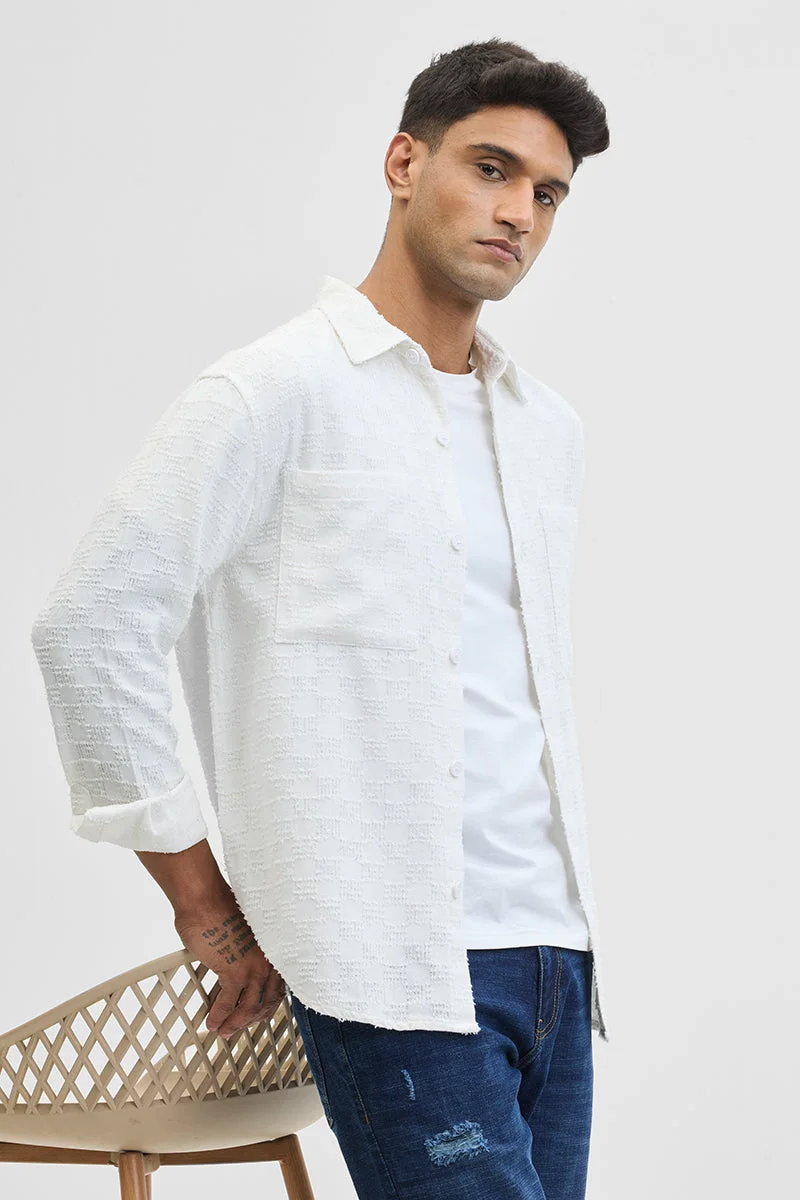 سنيتش Off White Textured Long Sleeve Relaxed Streetwear Overshirt