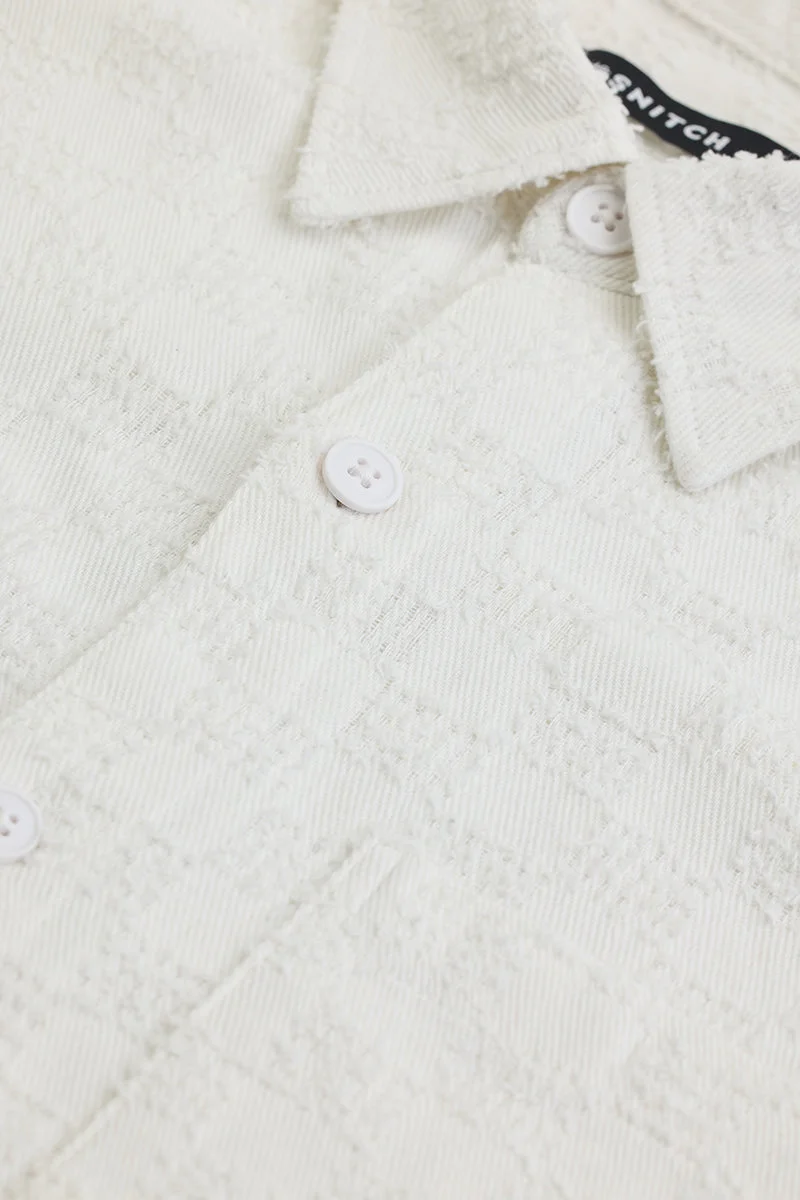 سنيتش Off White Textured Long Sleeve Relaxed Streetwear Overshirt