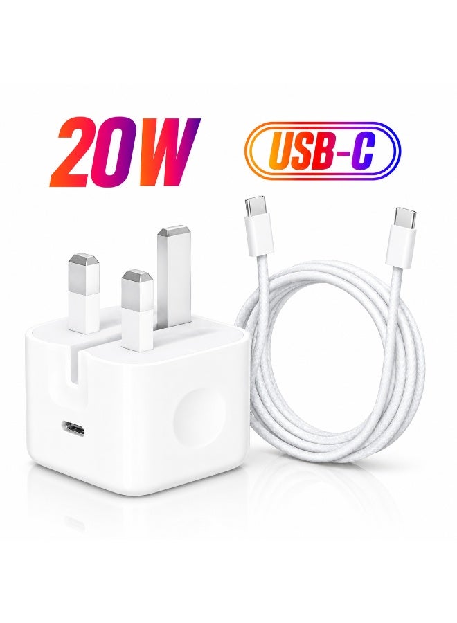 Apple 20W USB-C Power Adapter with 60W USB-C Charge Cable (1m) – Original Fast Charger Set for iPhone & iPad, White - Image 1