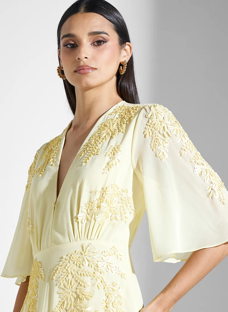 Hope & Ivy Embellished Plunge Neck Maxi Dress