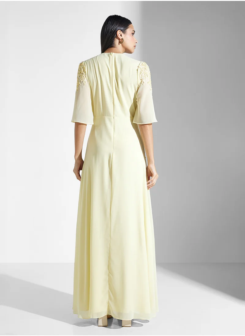 Hope & Ivy Embellished Plunge Neck Maxi Dress