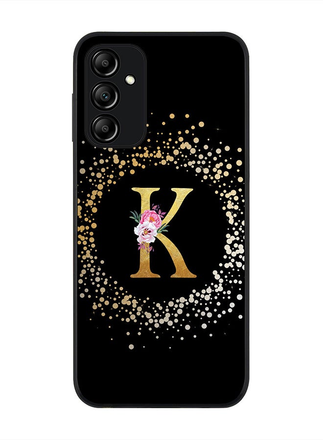 Stylizedd Rugged Black edge case for Samsung Galaxy A14 / A14 5G, Slim fit Thin Cover- Custom Monogram Initial Letter Floral Pattern Alphabet - K (Black) - Image 1