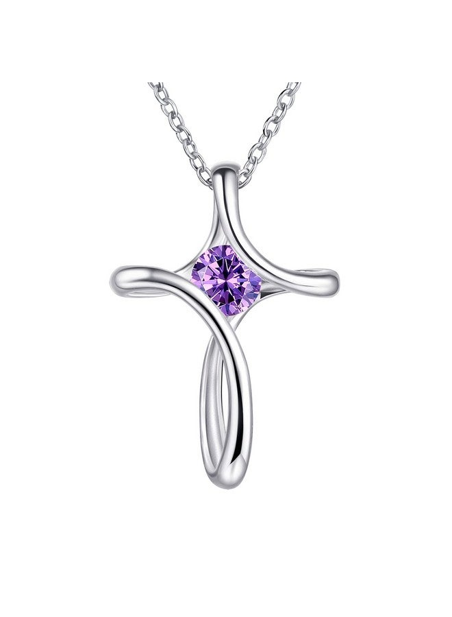 NINAMAID Sterling Silver Cross Necklace, 925 Birthstone Necklace For Women With Diamond Sideways Cross, Birthday Gifts For Her - Image 1