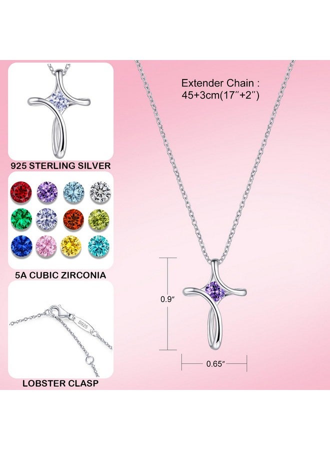 NINAMAID Sterling Silver Cross Necklace, 925 Birthstone Necklace For Women With Diamond Sideways Cross, Birthday Gifts For Her - Image 4