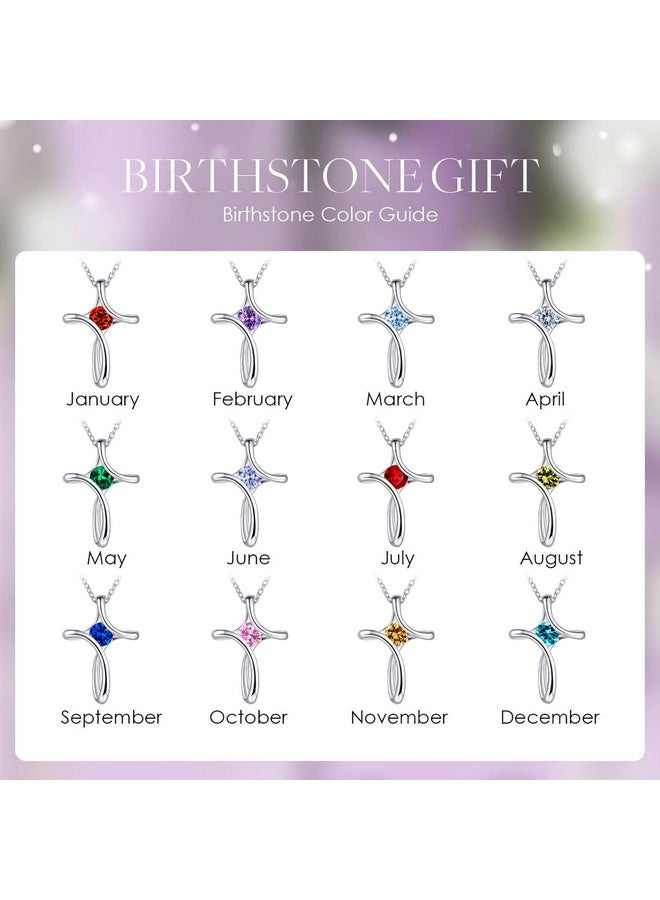 NINAMAID Sterling Silver Cross Necklace, 925 Birthstone Necklace For Women With Diamond Sideways Cross, Birthday Gifts For Her - Image 5